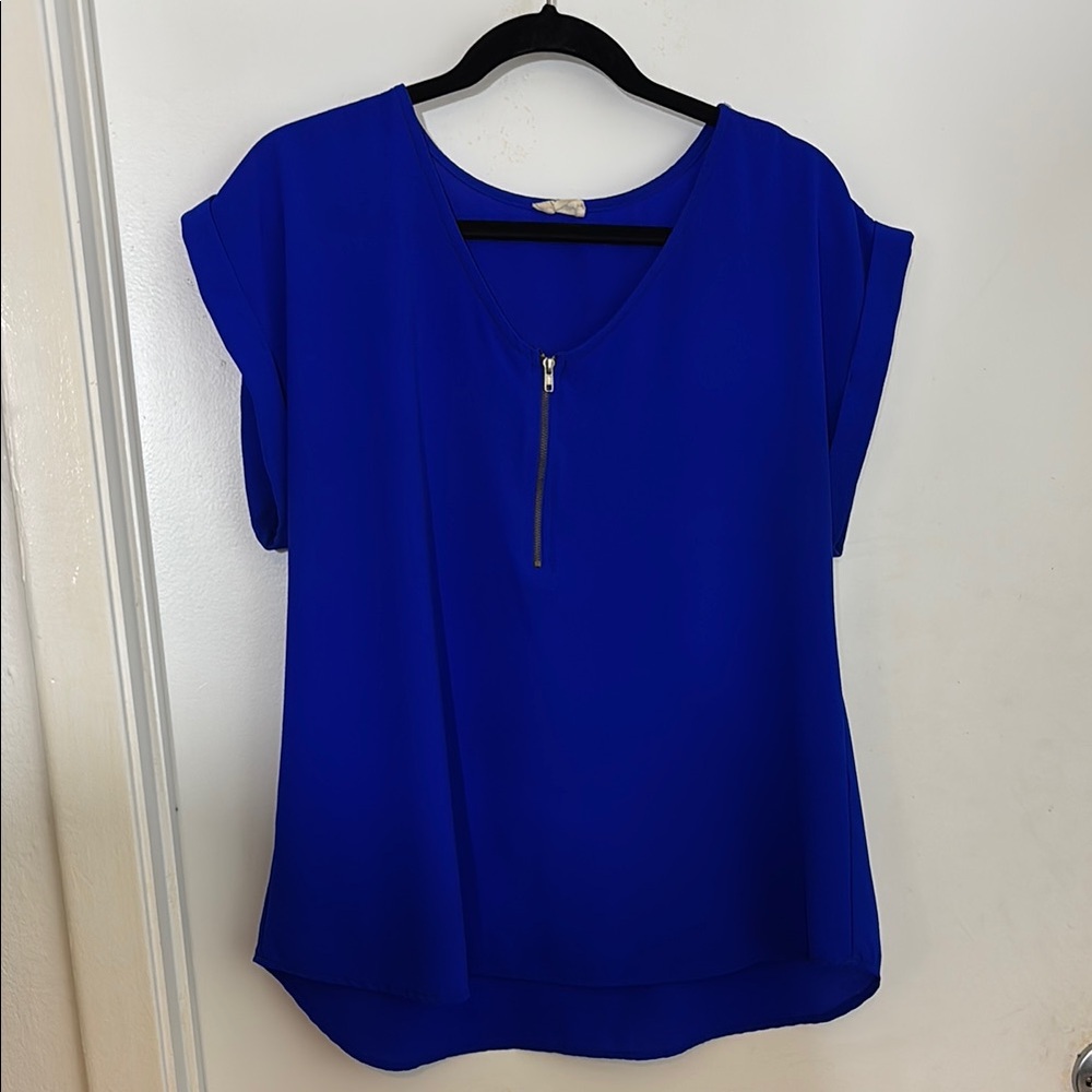 Blue Zippered Women's Blouse